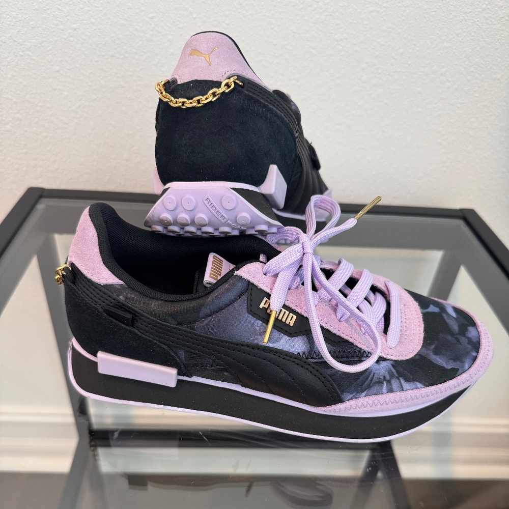 ✨Puma Black and Lavender Athletic Sneakers with Gold Accents ✨
